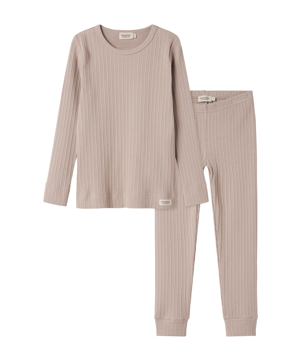Beige pointelle nattøj med langærmet bluse og leggings til børn
