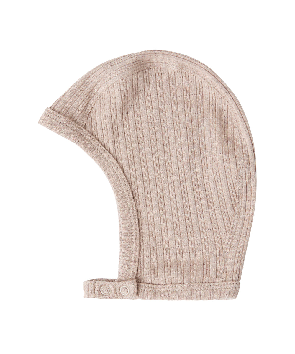 Beige ribstrikket elefanthue til børn