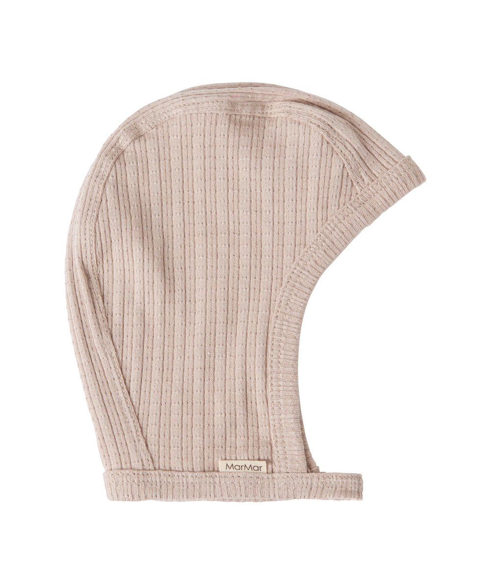 Beige ribstrikket elefanthue til børn