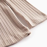 Beige ribstrikket t-shirt til dame med lange ærmer