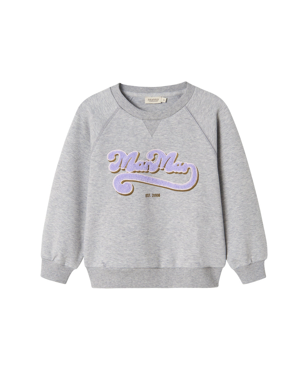 Grå sweatshirt til børn med lila broderet logo foran