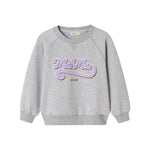 Grå sweatshirt til børn med lila broderet logo foran