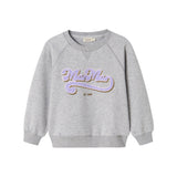 Grå sweatshirt til børn med lila broderet logo foran