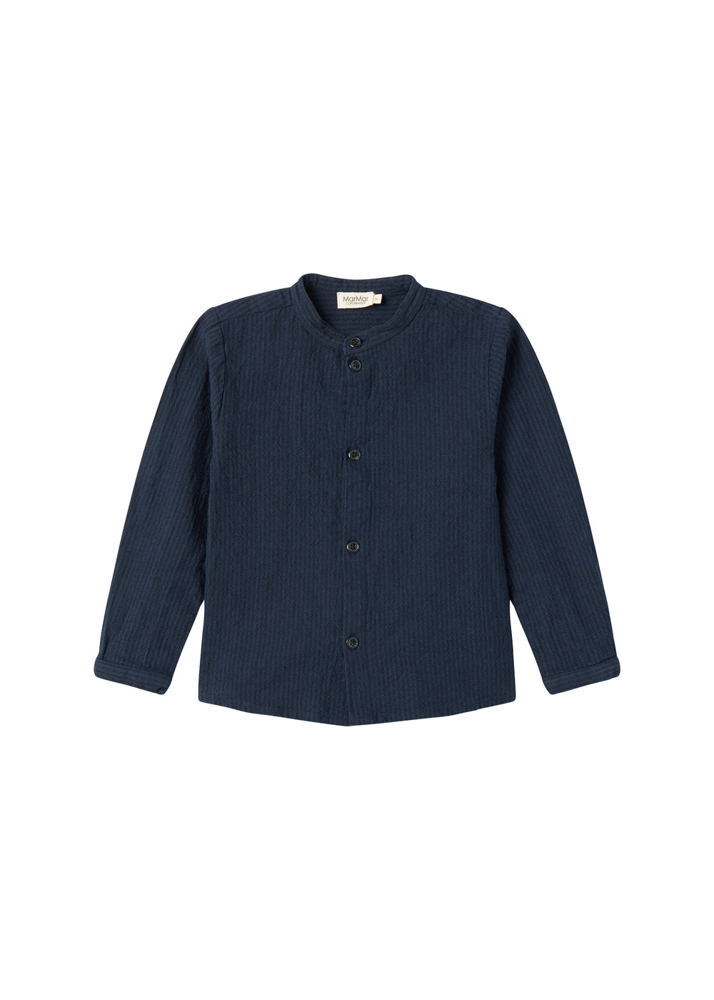 Mørkeblå skjorte til børn med knapper foran og lange ærmer
