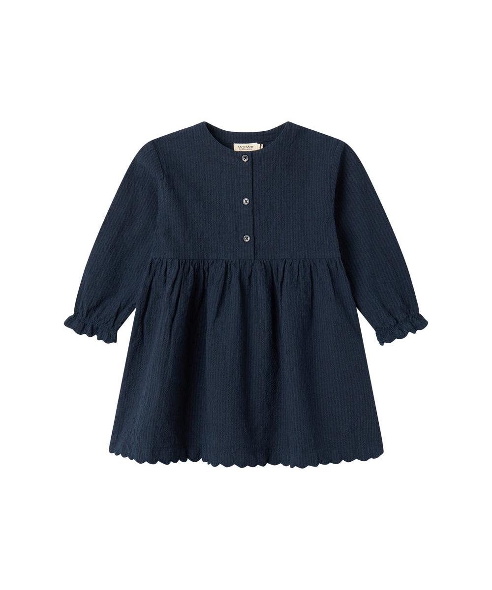 Mørkeblå kjole til børn med lange ærmer og knapper foran