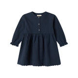Mørkeblå kjole til børn med lange ærmer og knapper foran