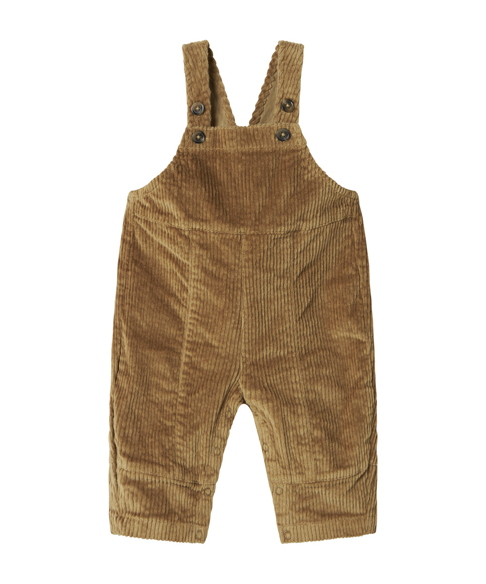 Brun fløjlsoverall til børn med knapper på selerne