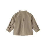 Beige babyfløjlsskjorte med lange ærmer og kinakrave til børn