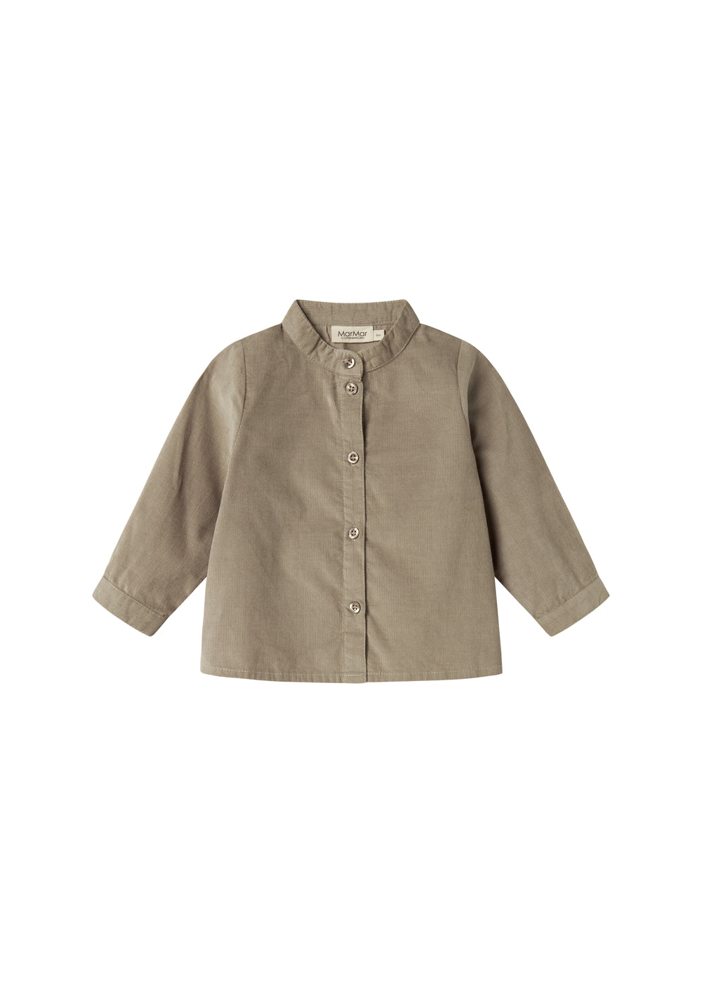 Beige babyfløjlsskjorte med lange ærmer og kinakrave til børn