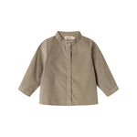 Beige babyfløjlsskjorte med lange ærmer og kinakrave til børn