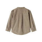 Beige skjorte i babyfløjl med lange ærmer og kinakrave til børn