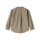 Beige skjorte i babyfløjl med lange ærmer og kinakrave til børn