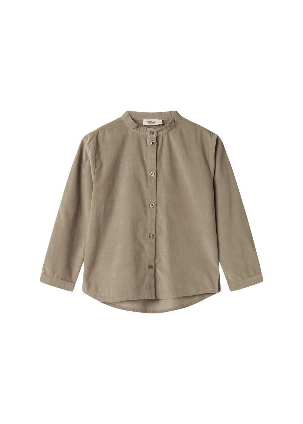 Beige skjorte i babyfløjl med lange ærmer og kinakrave til børn