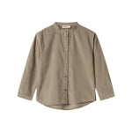 Beige skjorte i babyfløjl med lange ærmer og kinakrave til børn