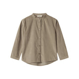 Beige skjorte i babyfløjl med lange ærmer og kinakrave til børn