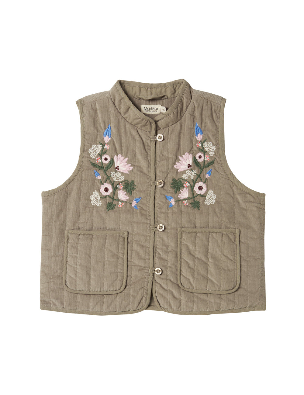 Beige quiltet vest med blomsterbroderi til børn