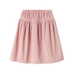 Lyserød nederdel i babyfløjl med knapper og bølgekant til børn