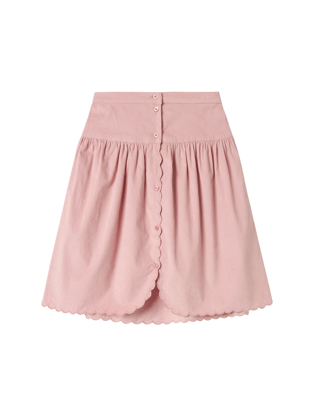 Pink skirt in baby velvet with buttons and wave edge for children