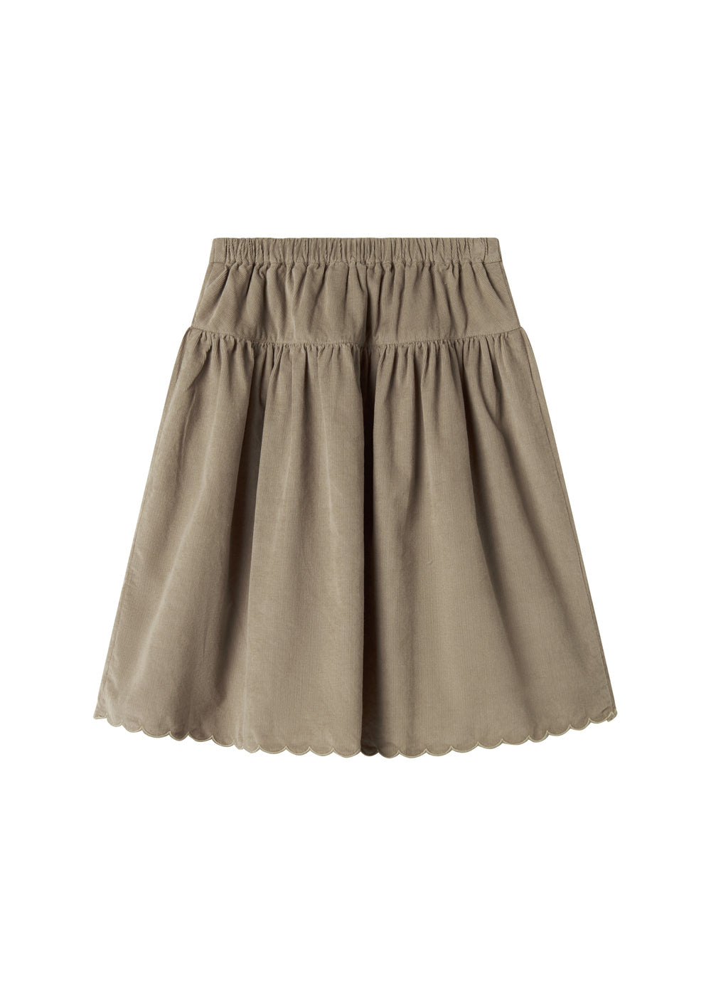 Beige nederdel i babyfløjl med knapper og bølgekant til børn