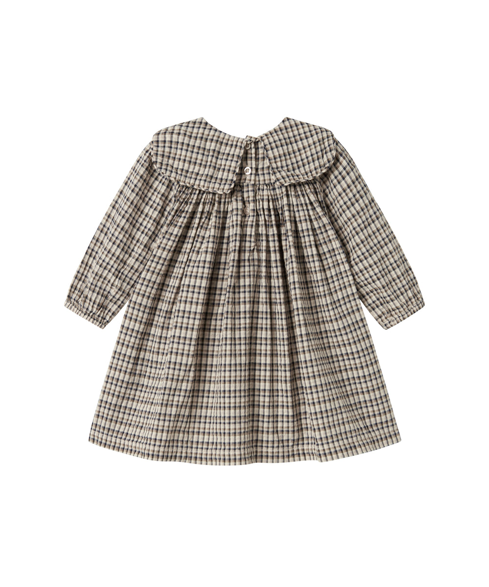 Brun ternet langærmet kjole til børn i crepet bomuld