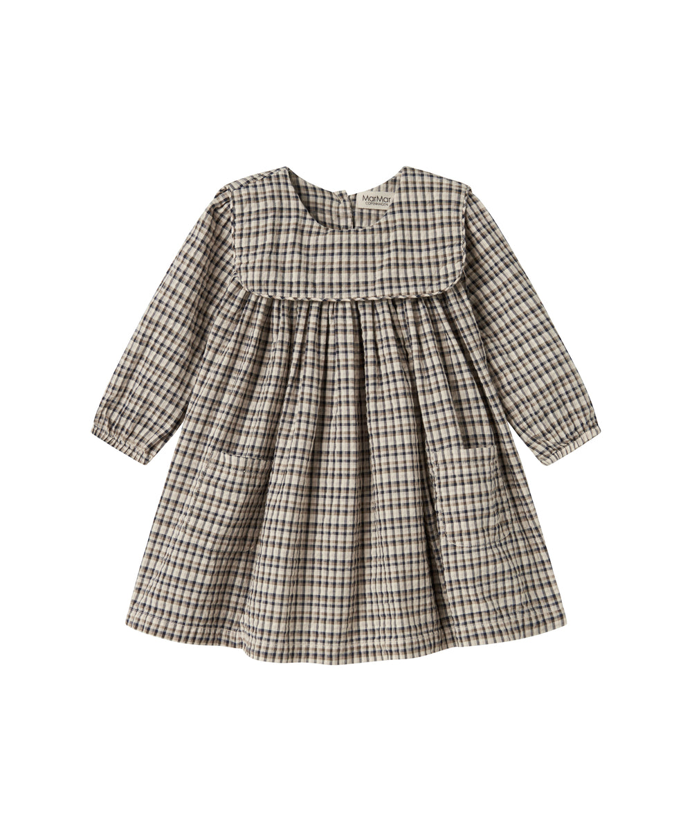 Brun ternet langærmet kjole til børn i crepet bomuld