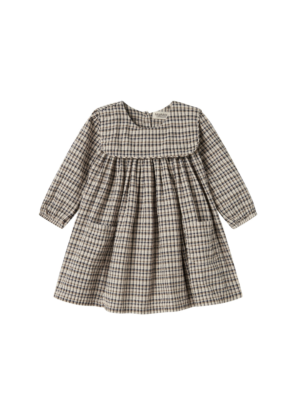 Brun ternet langærmet kjole til børn i crepet bomuld