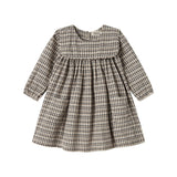 Brun ternet langærmet kjole til børn i crepet bomuld