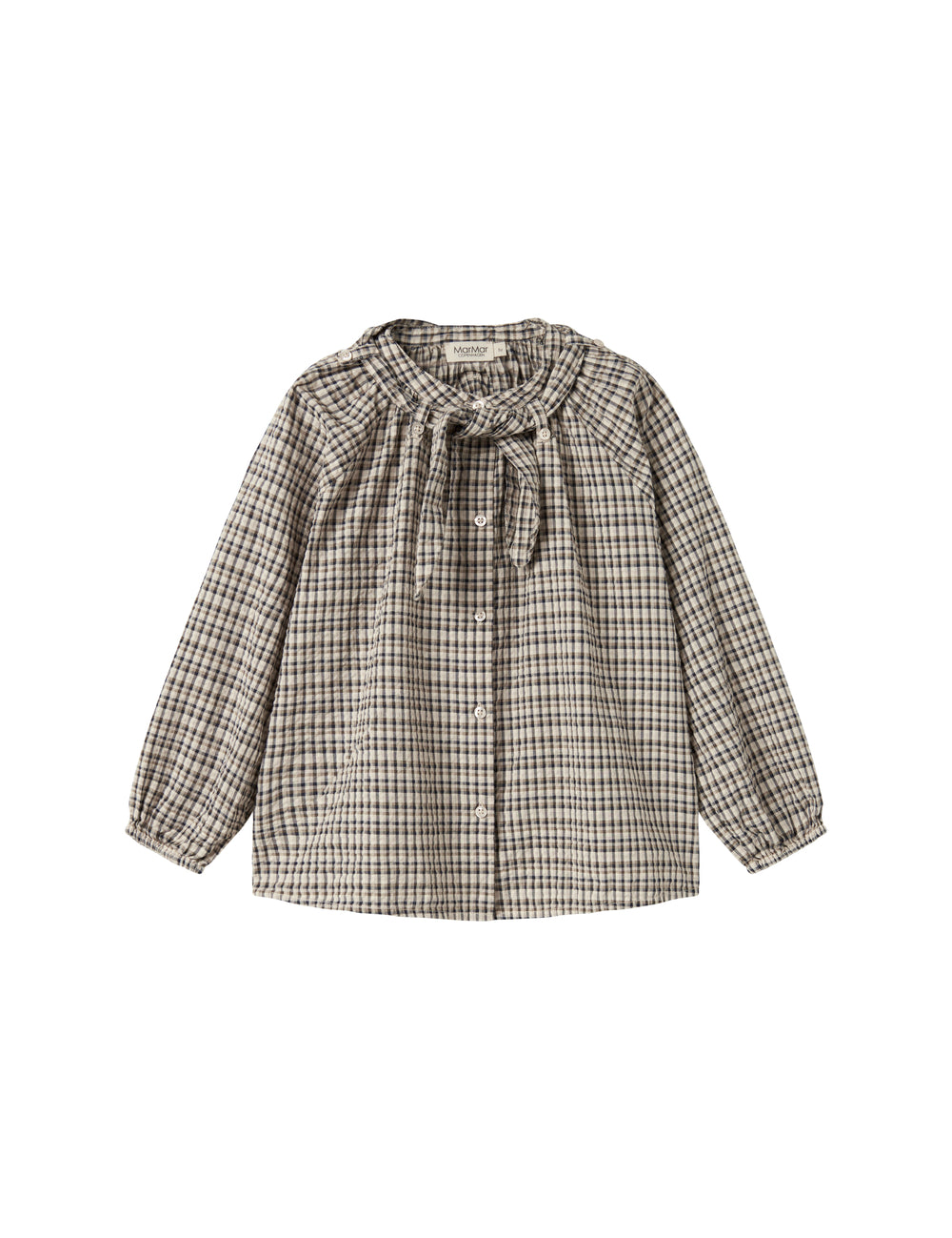 Brun ternet bluse til børn med sløjfedetalje i halsen