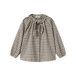 Brun ternet bluse til børn med sløjfedetalje i halsen