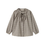 Brun ternet bluse til børn med sløjfedetalje i halsen