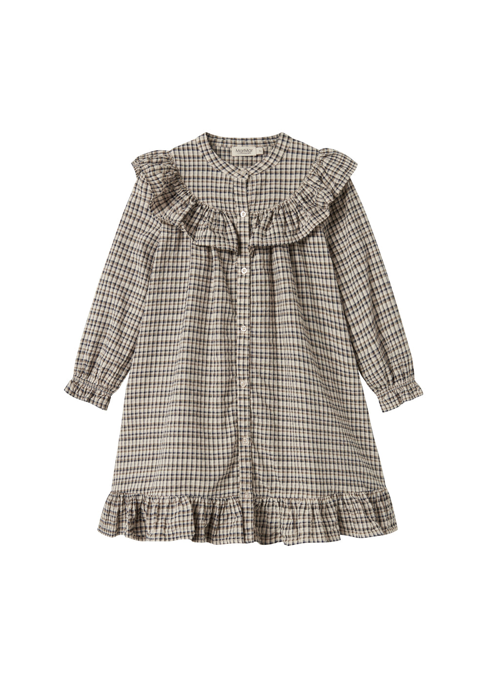 Brun ternet strikkjole til børn med flæser