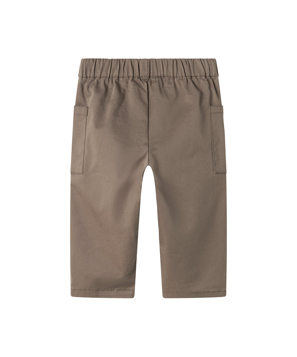 Bukser til børn i khaki med elastik i taljen og lommer foran