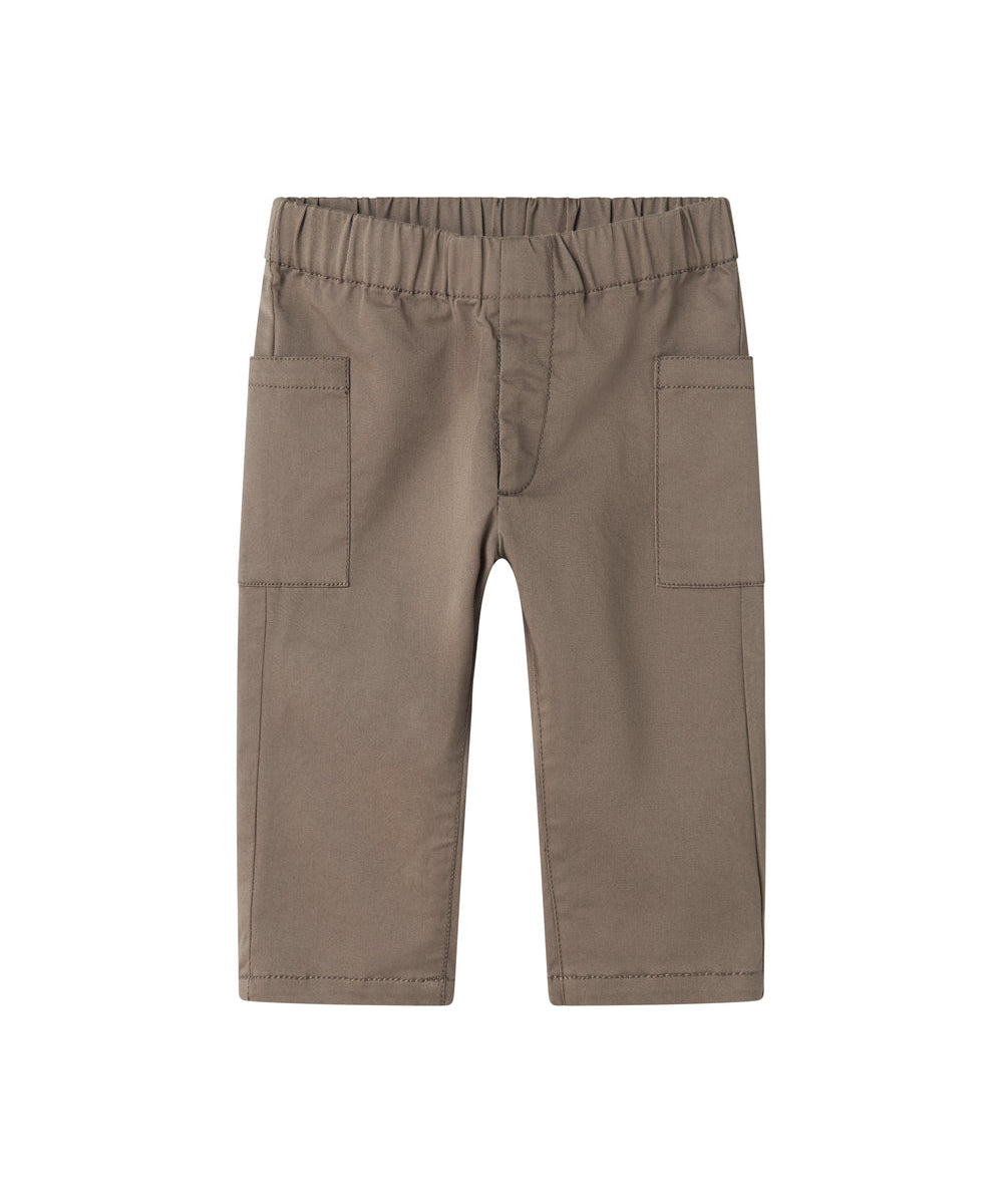 Bukser til børn i khaki med elastik i taljen og lommer foran