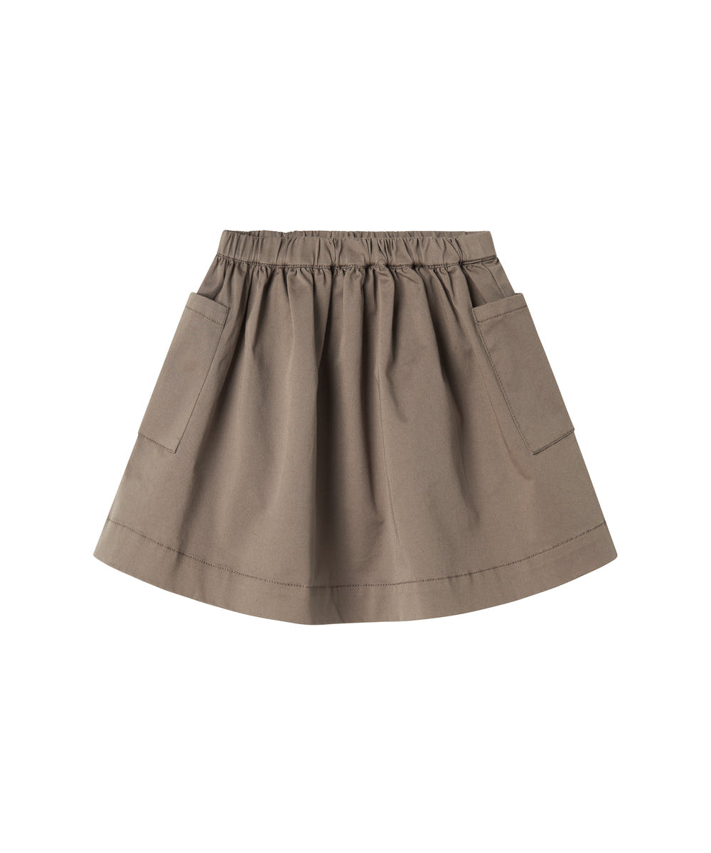 Nederdel til børn i kaki farve med elastisk talje og lommer