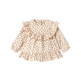 Kjole med blomstermønster og rund krave