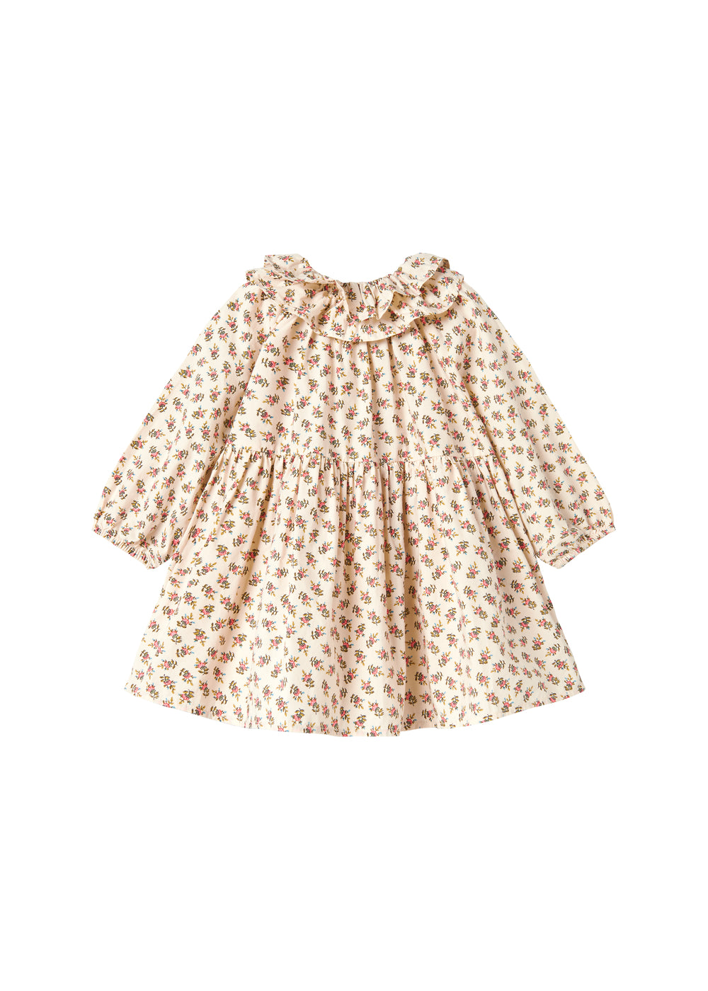 Kjole med blomstermønster og rund flæsekrave