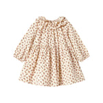 Kjole med blomstermønster og rund flæsekrave