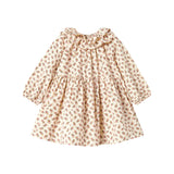 Kjole med blomstermønster og rund flæsekrave