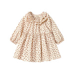 Kjole med blomstermønster og rund flæsekrave