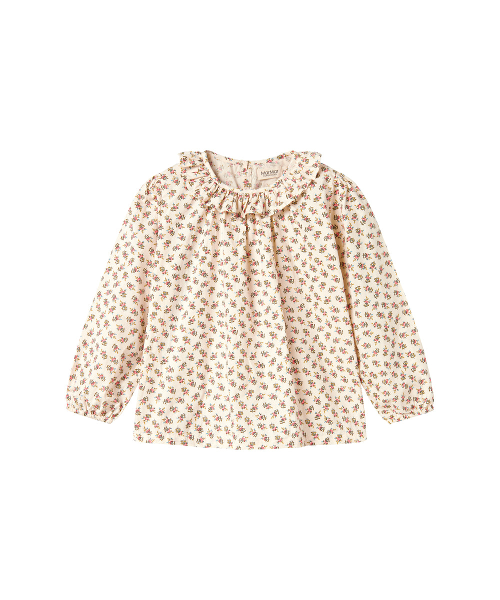 Bluse med blomstermønster og rund flæsekrave