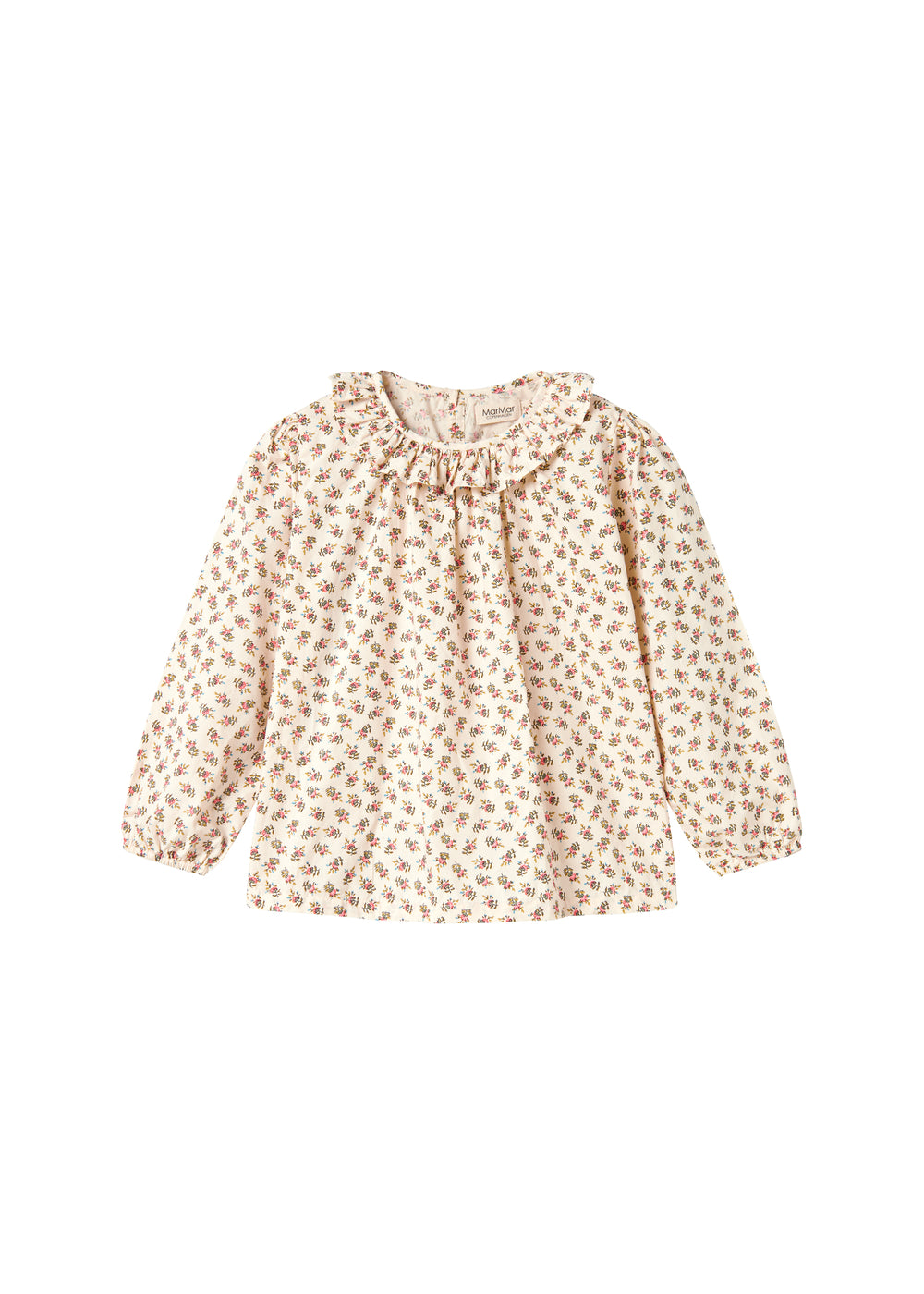 Bluse med blomstermønster og rund flæsekrave