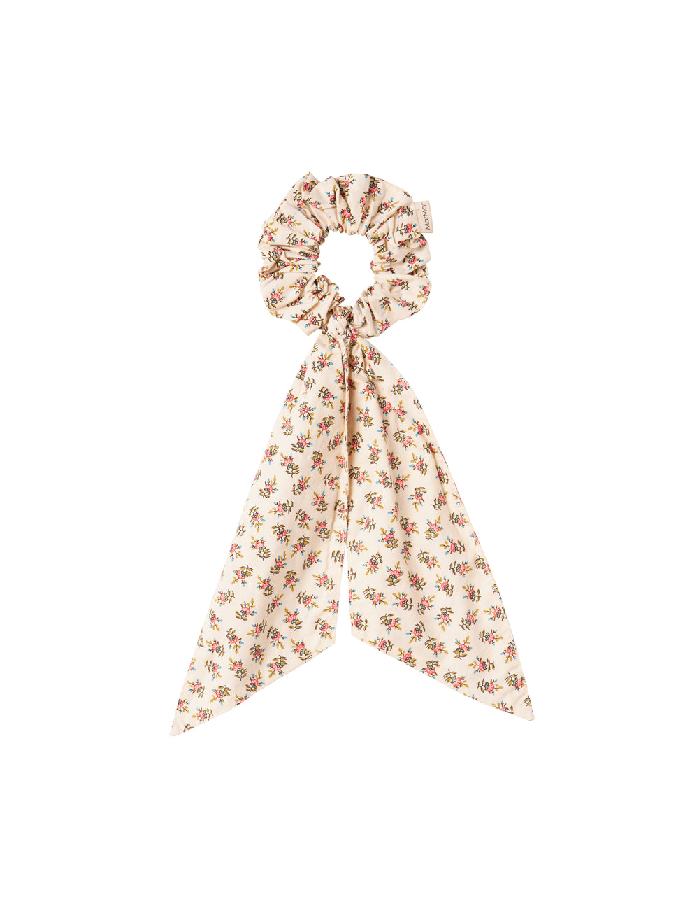 Hårelastik med blomsterprint og bindebånd