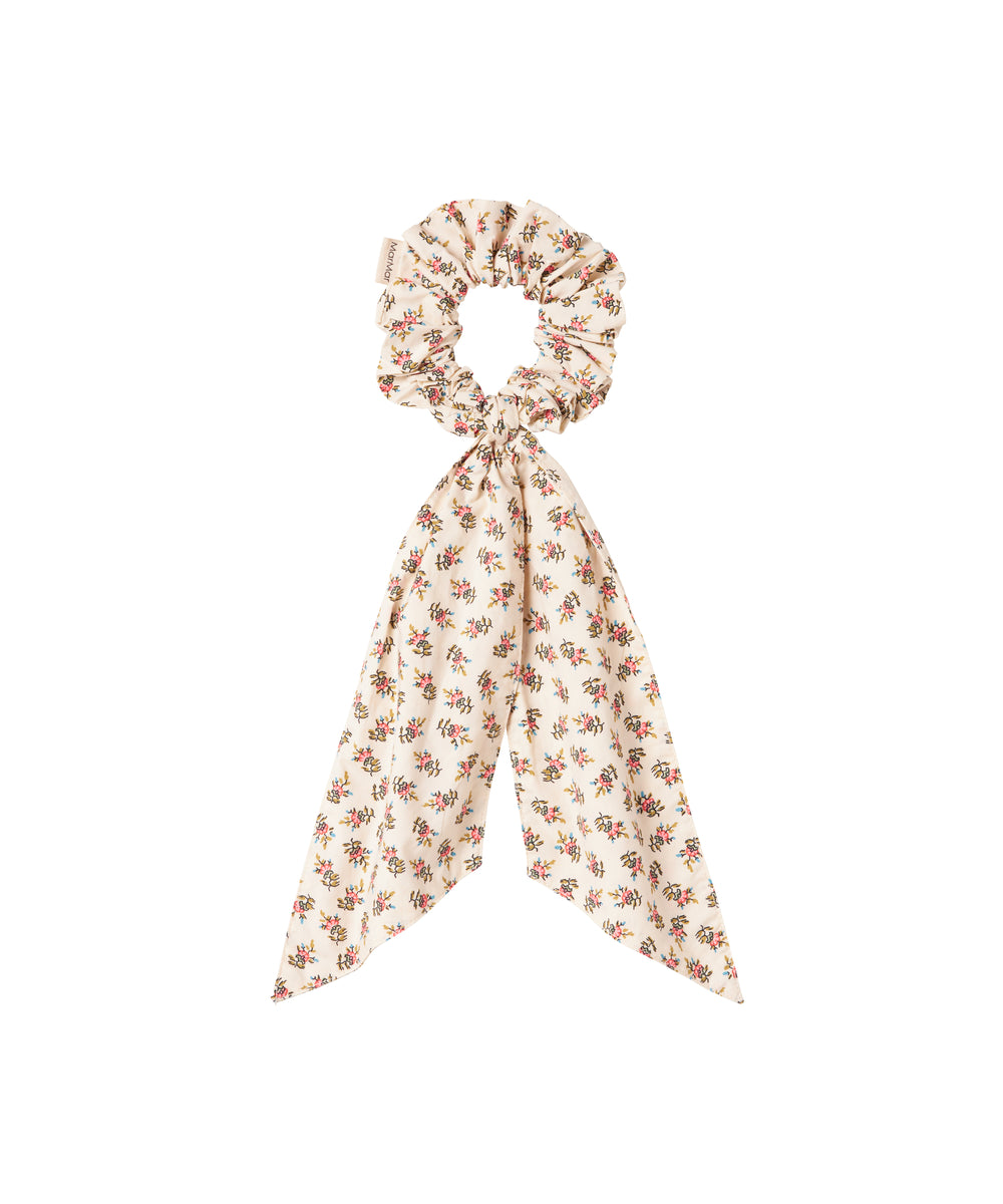 Hårelastik med blomsterprint og bindebånd