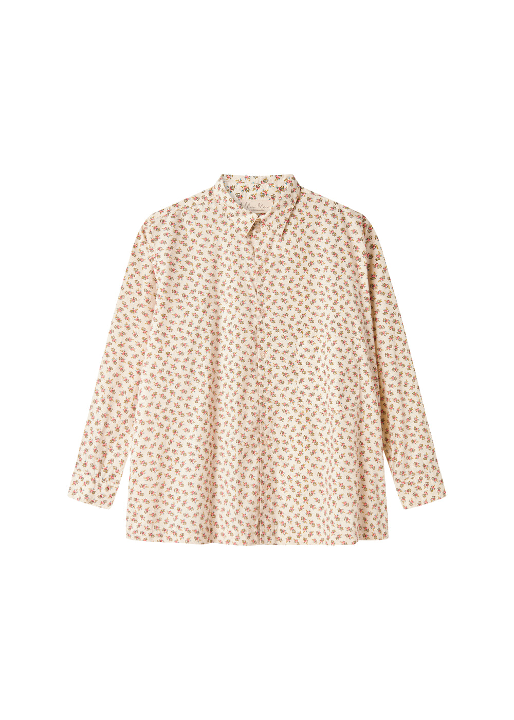 Blomstret skjorte til kvinder med lange ærmer og klassisk krave