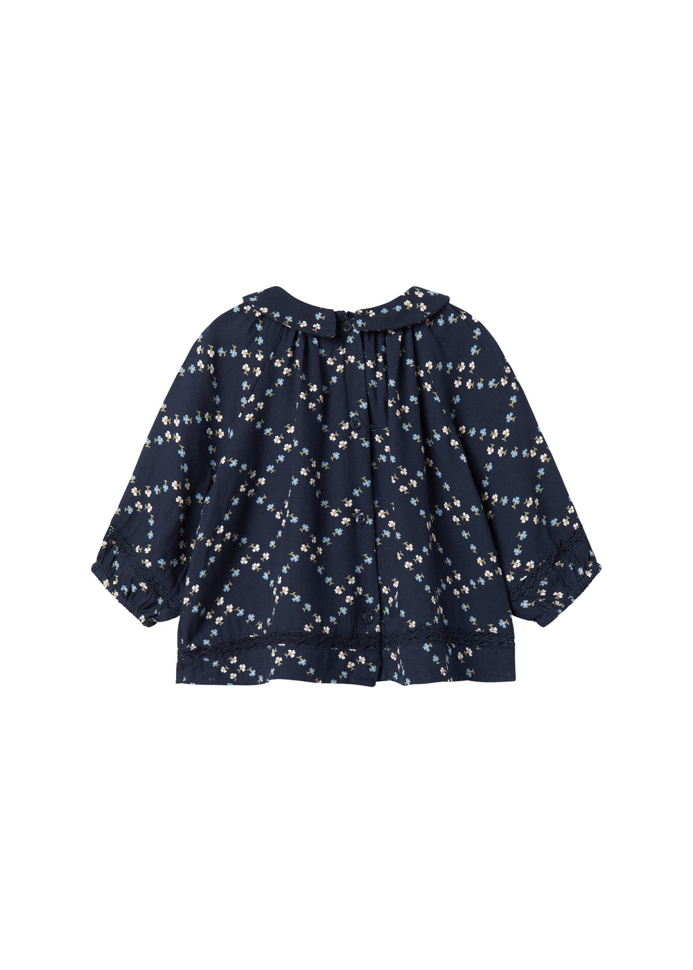 Mørkeblå blomstermønstret bluse til baby med lange ærmer