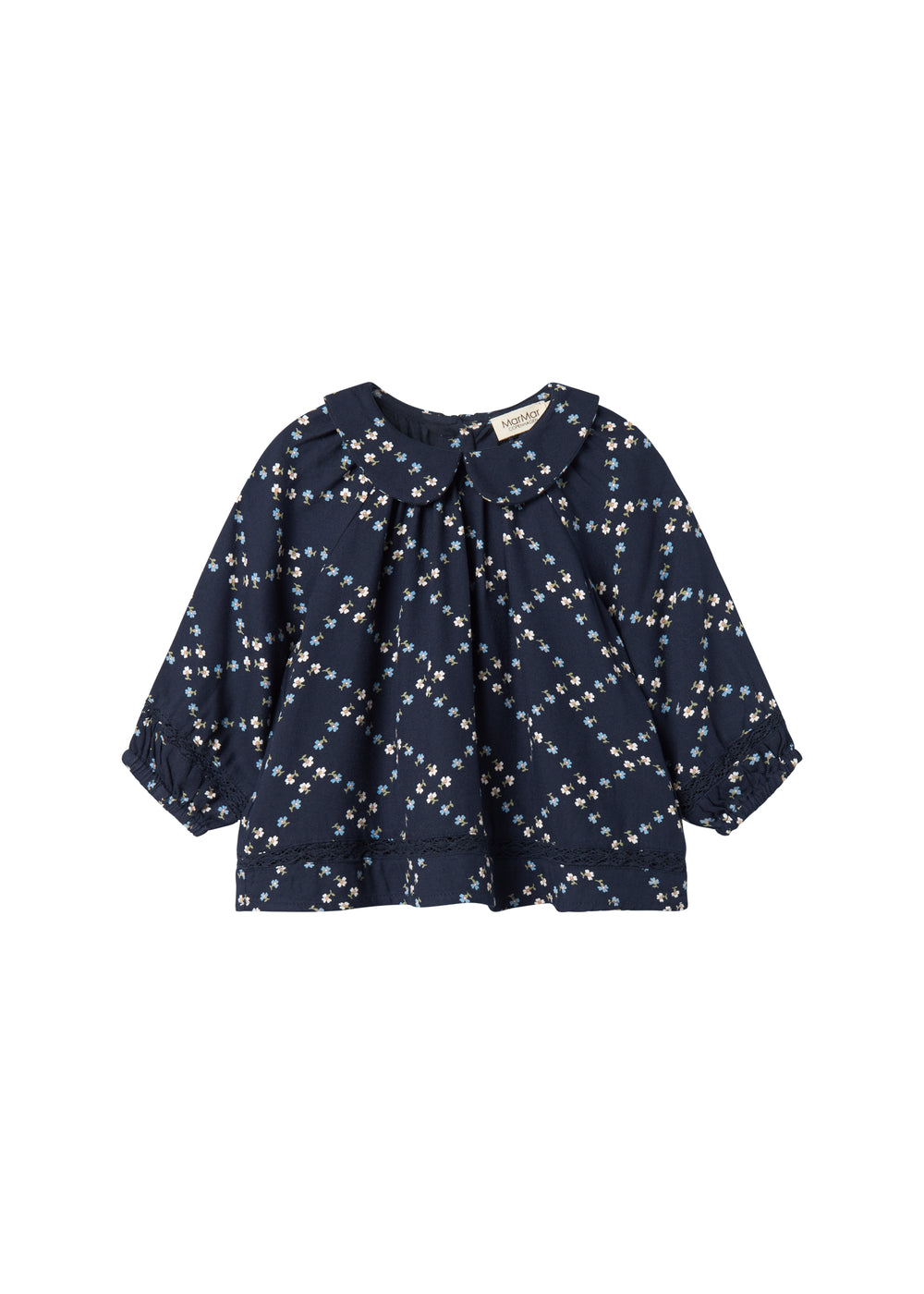 Mørkeblå blomstermønstret bluse til baby med lange ærmer