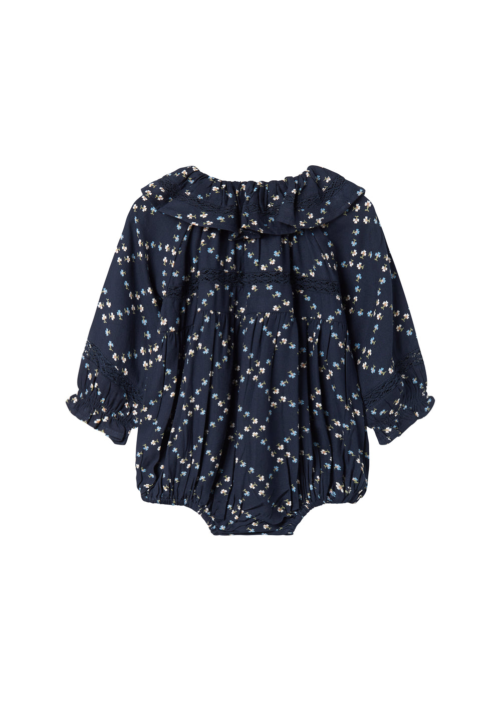 Mørkeblå blomstermønstret heldragt til baby med lange ærmer