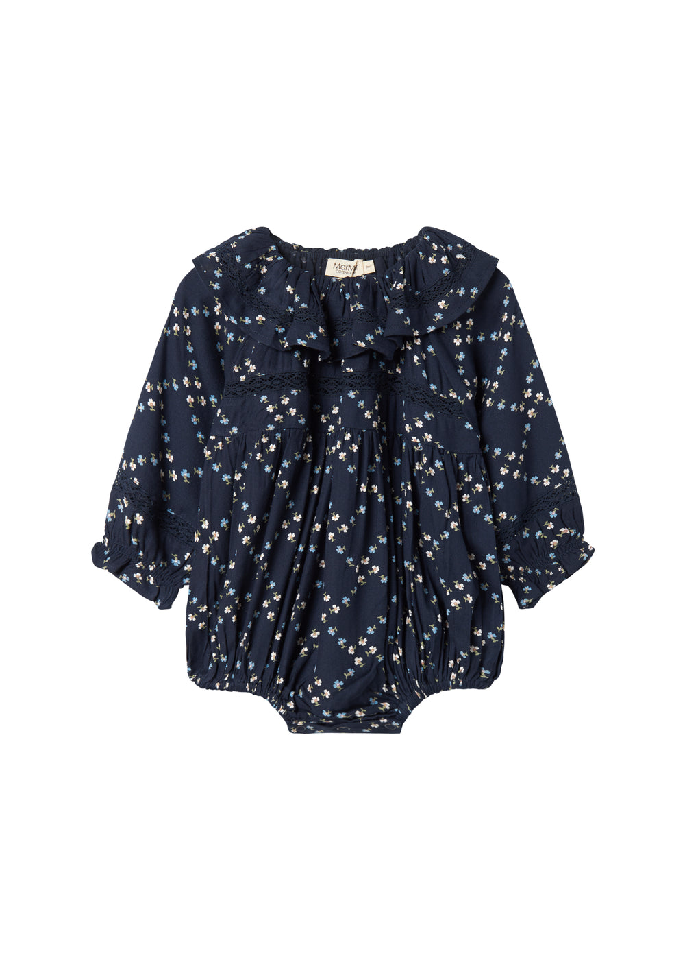 Mørkeblå blomstermønstret heldragt til baby med lange ærmer