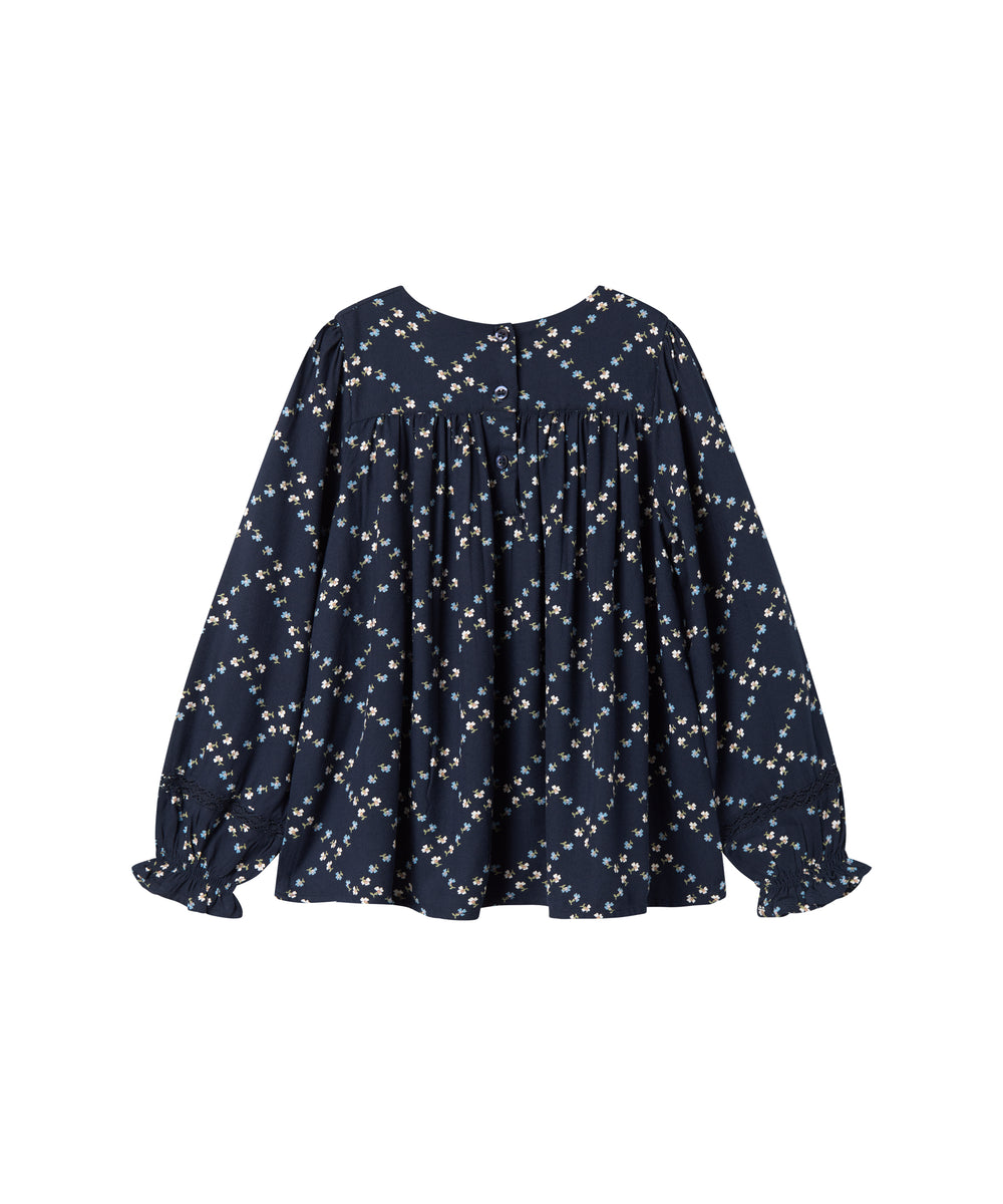 Mørkeblå bluse til børn med mønster og lange ærmer