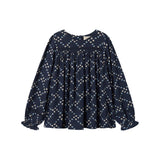 Mørkeblå bluse til børn med mønster og lange ærmer